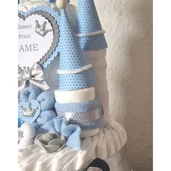 Windeltorte Junge Windelschloss Blau XXL – Personalisiert mit Namen