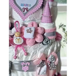 Windeltorte Mädchen Windelschloss rosa personalisiert mit Namen
