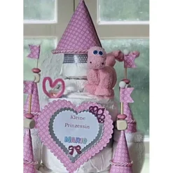 Windeltorte Mädchen Windelschloss rosa personalisiert mit Namen