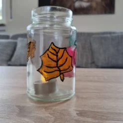 Windlicht aus Altglas. 2er Set. Handbemalt im herbstlichen Design passend für die Herbst- und Halloween Dekoration