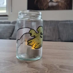 Windlicht aus Altglas. 2er Set. Handbemalt im herbstlichen Design passend für die Herbst- und Halloween Dekoration