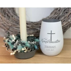 Windlicht zur Konfirmation | Kommunion | Firmung | Taufe | personalisiert | Teelichthalter | Kerzenhalter | Geschenk