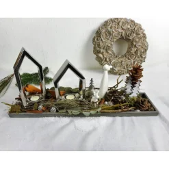 Winterdeko Tischdeko Windlicht, silberfarben grau