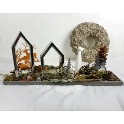 Winterdeko Tischdeko Windlicht, silberfarben grau