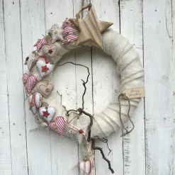 Winterkranz Türschmuck Skandinavischer Landhausstil – Handgefertigter Weihnachtskranz Ø 43 cm