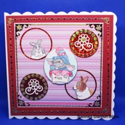 Winterliche Glückwunschkarte mit Maus und Kaninchen – Handgemalte Karte 15 x 15 cm