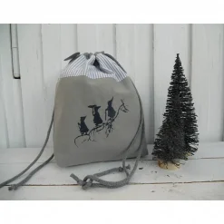 winterlicher Stoffbeutel bestickt mit 3 Zwergen