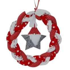 Winterlicher Tür Kranz mit Wichtel in rot und weiß