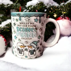 Wintertasse, bedruckte 3D Optik Schneemänner Schneemann bauen