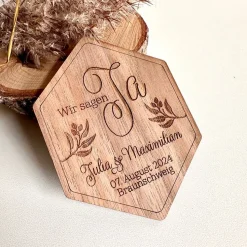 "Wir sagen Ja" Magnetkarte aus Holz, originelle Karte zur Hochzeitseinladung, personalisiert, Save the Date