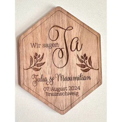 "Wir sagen Ja" Magnetkarte aus Holz, originelle Karte zur Hochzeitseinladung, personalisiert, Save the Date
