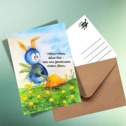 Witzige Osterkarte mit Pinguin & Karotte auf edlem Naturpapier - Ostern & Frühling