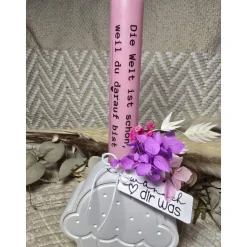 Wünsch dir was – Handgegossener Raysin Cupcake mit Stabkerze, Trockenblumen & Anhänger