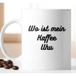 Wo ist mein Kaffee Uhu – Lustige Morgenmuffel-Tasse mit Eulenmotiv, 325 ml Keramiktasse, Sublimationsdruck
