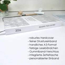Wochenkalender & Terminplaner 2025 A5 mit vielen Extras personalisiert mit verzweigten Strukturen in schwarzweiss