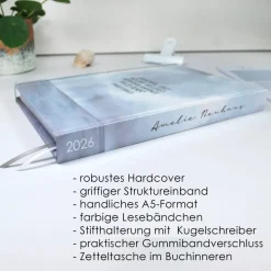 Wochenkalender & Terminplaner 2025 A6 Hardcover Wochenübersicht | personalisiert | hellgrau grau Horizont Meer