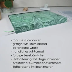 Wochenkalender & Terminplaner 2025 A5 mit vielen Extras personalisiert botanisch Monstera Blätter grün