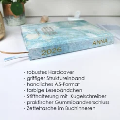 Wochenkalender & Terminplaner 2026 A5 Hardcover Wochenübersicht | Tagebuch | personalisiert hellblau sturkturiert