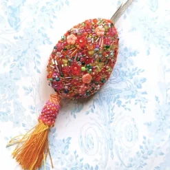 Wohndeko Herz orange bunt Unikat Perlenstickerei handgemacht pompös handmade Ornament