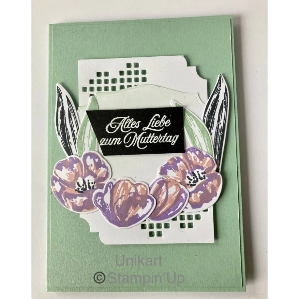 Wunderschöne 3D Muttertag Grußkarte mit Fliederfarbenen Tulpen Hochformat DINA6