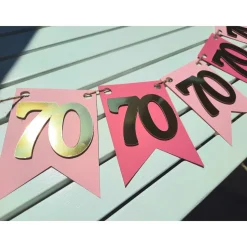 Wunderschöne Girlande 70 Zahlengirlande zum Geburtstag, Jubiläum in Pink, Rosa und Gold, handgefertigt