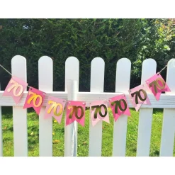 Wunderschöne Girlande 70 Zahlengirlande zum Geburtstag, Jubiläum in Pink, Rosa und Gold, handgefertigt