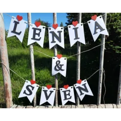 Wunderschöne Girlande zur Hochzeit Namensgirlande mit Herzen handgefertigte personalisierte Dekoration zur Heirat Wimpel