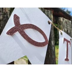 Wunderschöne Girlande zur Taufe mit Glitzereffekt personalisiert mit dem Namen des Taufkindes Namensgirlande Weiß und Ro