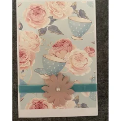 Wunderschöne Karte, Rosen, Tee Tasse, Handarbeit mit Umschlag