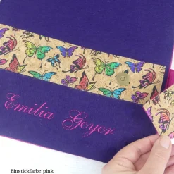 wunderschöne lila Zeugnismappe, Filz, personalisiert, A4, Dokumentenmappe, Schulanfang Mädchen, Einschulungsgeschenk