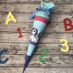 wunderschöne Schultüte aus Stoff mit Pegasus Einhorn in Blau/Türkis/rosa/mint