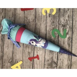 wunderschöne Schultüte aus Stoff mit Pegasus Einhorn in Blau/Türkis/rosa/mint