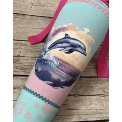 wunderschöne Schultüte Zuckertüte in türkis-rosa mit Meerestieren Delfine