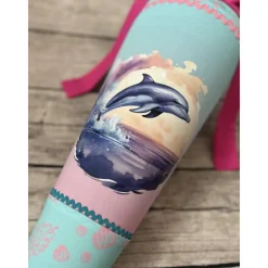 wunderschöne Schultüte Zuckertüte in türkis-rosa mit Meerestieren Delfine