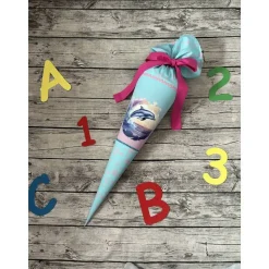 wunderschöne Schultüte Zuckertüte in türkis-rosa mit Meerestieren Delfine