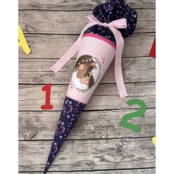 wunderschöne Schultüte Zuckertüte in Rosa & Blau mit Blumen und Pferden