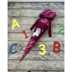 wunderschöne Schultüte Zuckertüte in Beere Tönen mit Einhorn Motiv
