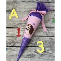wundervolle Schultüte / Zuckertüte in Lila & Rosa mit Pferd/Pony