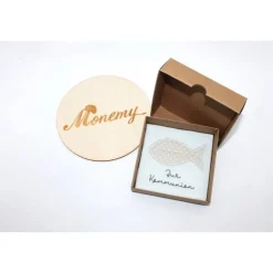 Wunscherfüller zur Kommunion  - Filzverpackung mit Fisch für Geld oder Gutschein - handgemacht mit Stickerei & Box