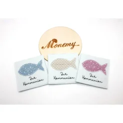 Wunscherfüller zur Kommunion  - Filzverpackung mit Fisch für Geld oder Gutschein - handgemacht mit Stickerei & Box