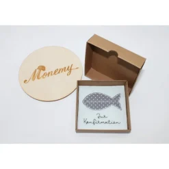 Wunscherfüller zur Konfirmation - Filzverpackung mit Fisch für Geld oder Gutschein - handgemacht mit Stickerei & Box