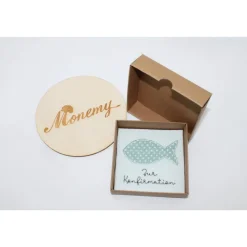 Wunscherfüller zur Konfirmation - Filzverpackung mit Fisch für Geld oder Gutschein - handgemacht mit Stickerei & Box