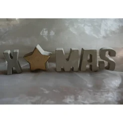 X MAS  Weihnachtlicher Schriftzug aus Beton - Buchstaben + Stern in wunderschöner Holzkiste
