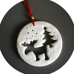 XL Anhänger Deko Winter Weihnachten | 14,5 cm | weiß rot gold | Elch Tanne Schnee