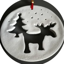 XL Anhänger Deko Winter Weihnachten | 14,5 cm | weiß rot gold | Elch Tanne Schnee