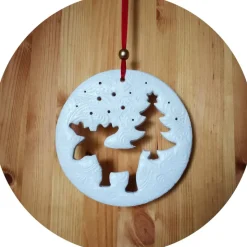 XL Anhänger Deko Winter Weihnachten | 14,5 cm | weiß rot gold | Elch Tanne Schnee