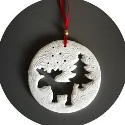 XL Anhänger Deko Winter Weihnachten | 14,5 cm | weiß rot gold | Elch Tanne Schnee