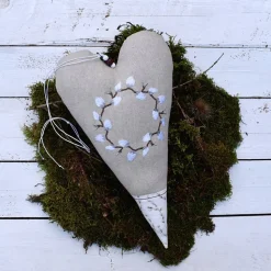 XL Stoffherz Weidenkätzchen Kranz