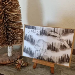 X-MAS - Wolf und Eule im Wald - Weihnachtskarte