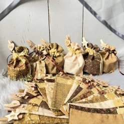 XXL Adventskalender-Säckchen handgefertigt – braun beige gold – Geschenkbeutel zum Befüllen, nachhaltig & vegan